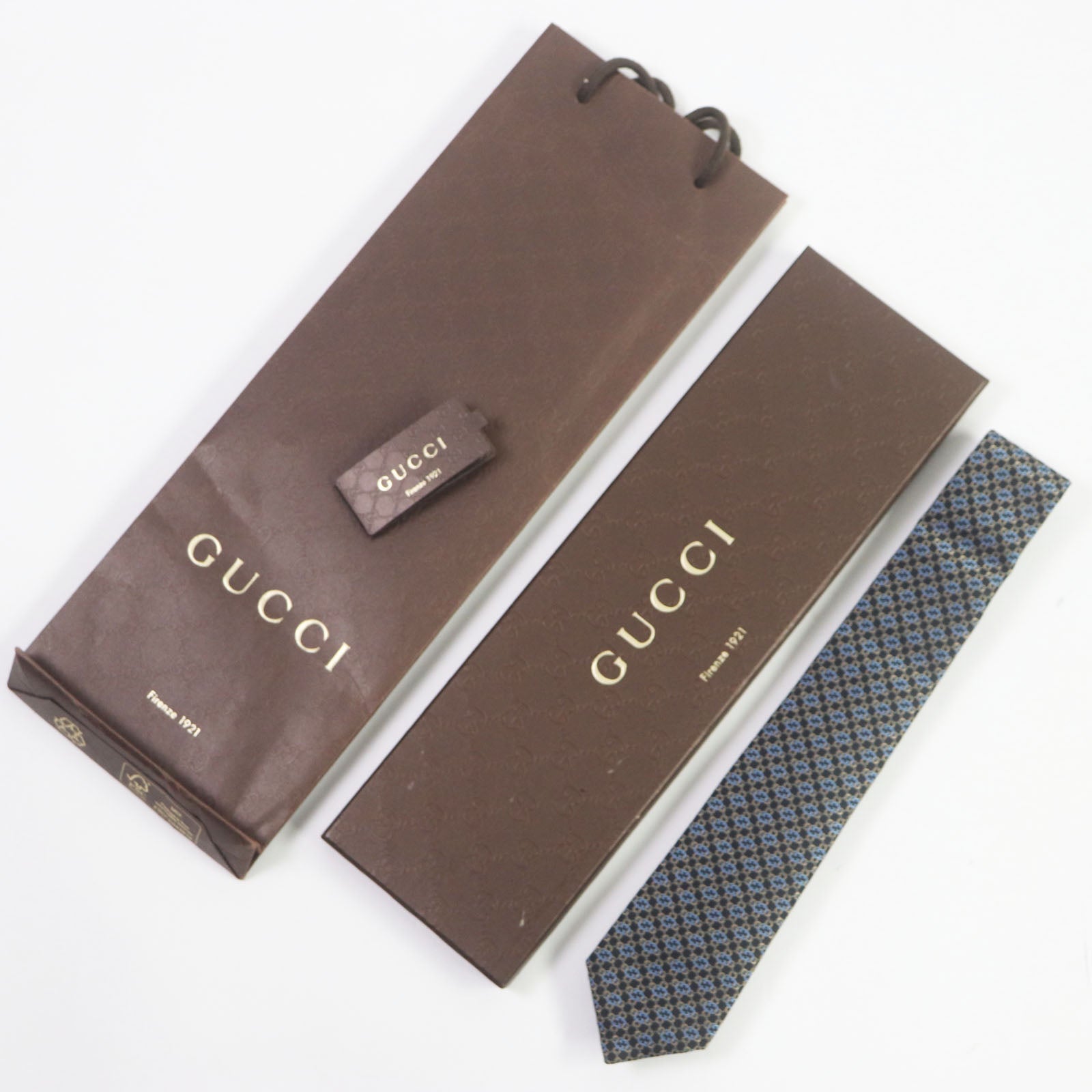 Gucci Silk GG Pattern Tie Black Gold Blue