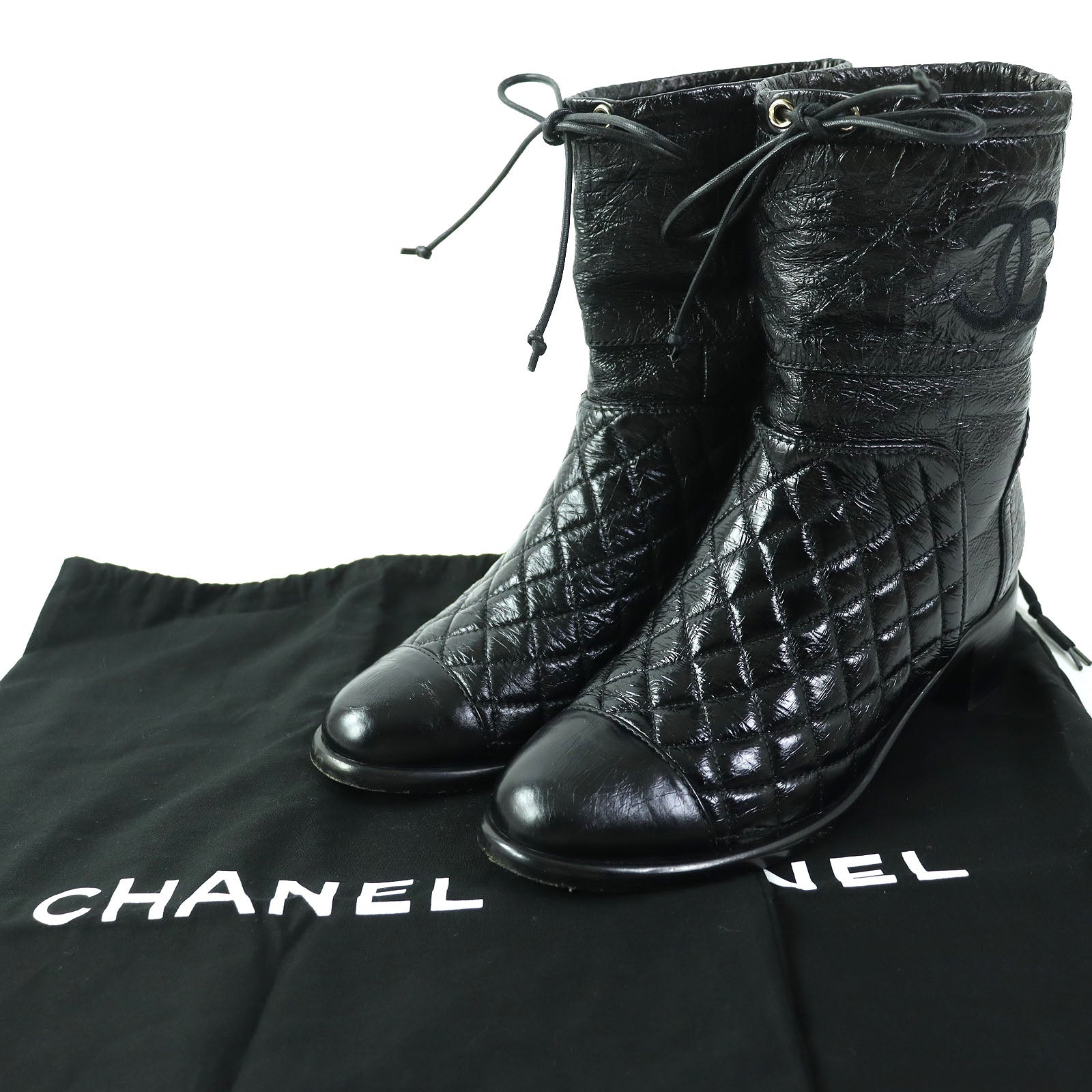 Chanel G34096 COCO Mark Leather Short Boots Black