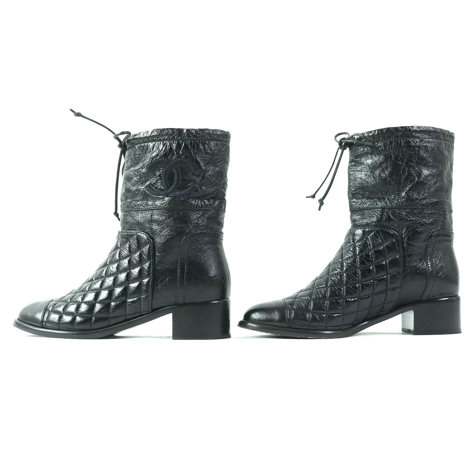 Chanel G34096 COCO Mark Leather Short Boots Black