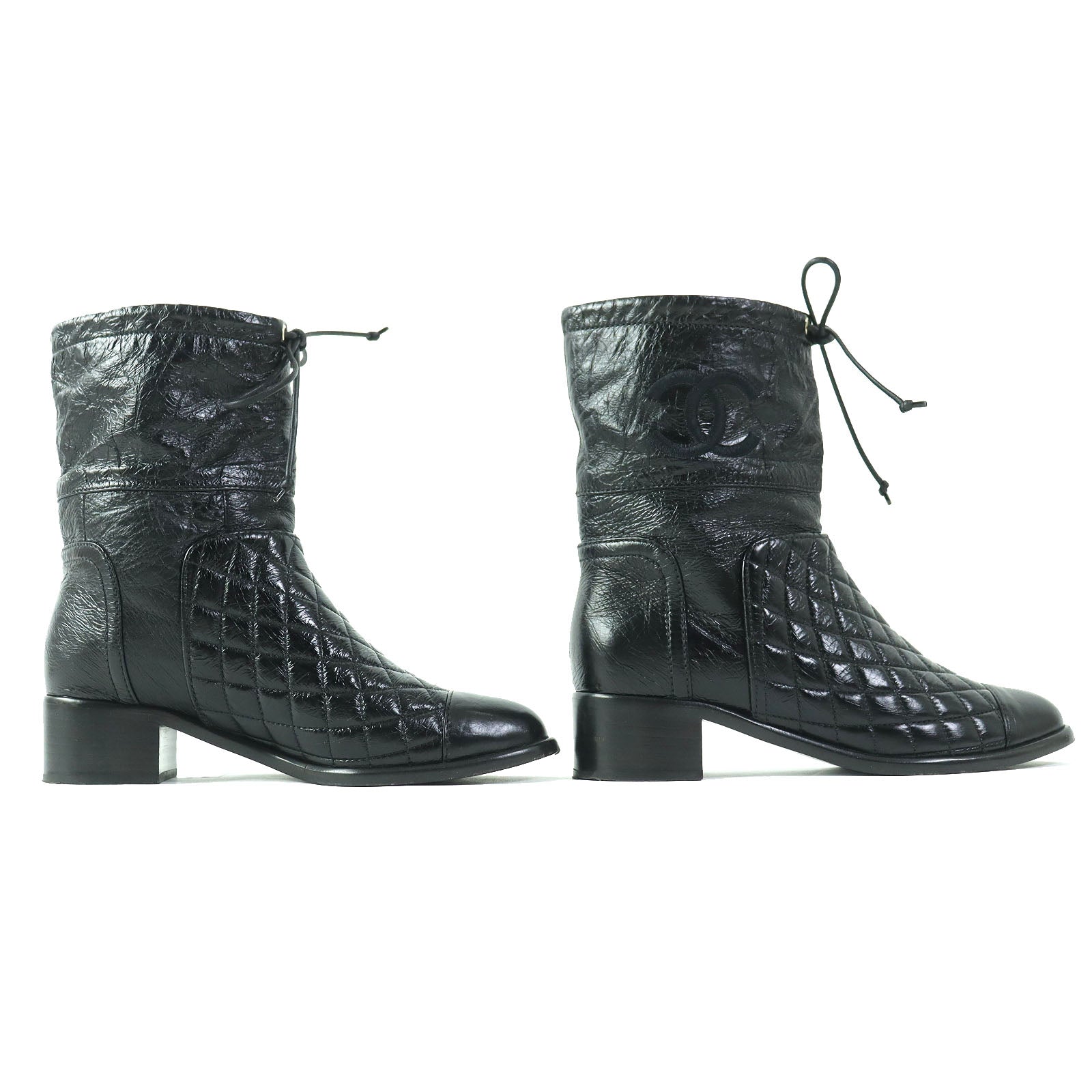 Chanel G34096 COCO Mark Leather Short Boots Black