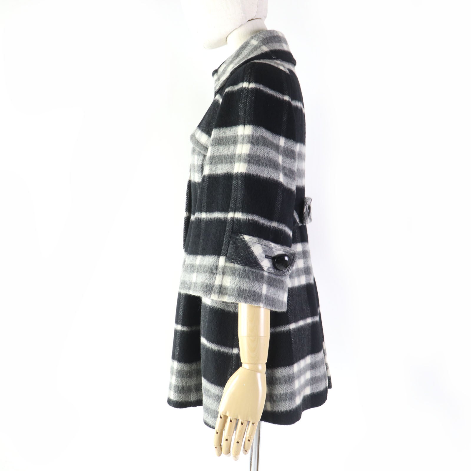 Burberry Wool Blend A-Line Coat Black White 38