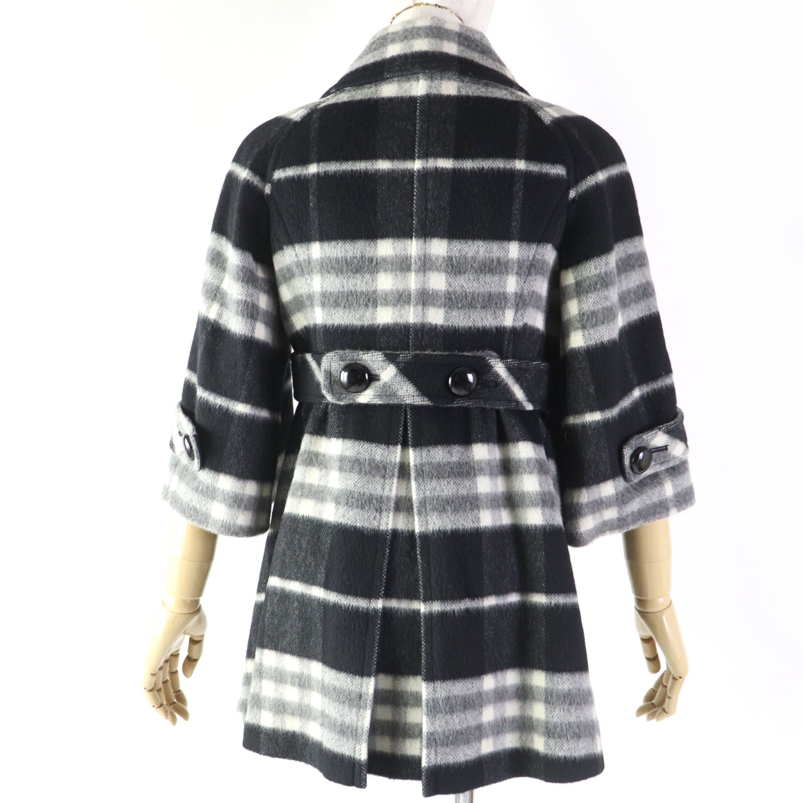 Burberry Wool Blend A-Line Coat Black White 38