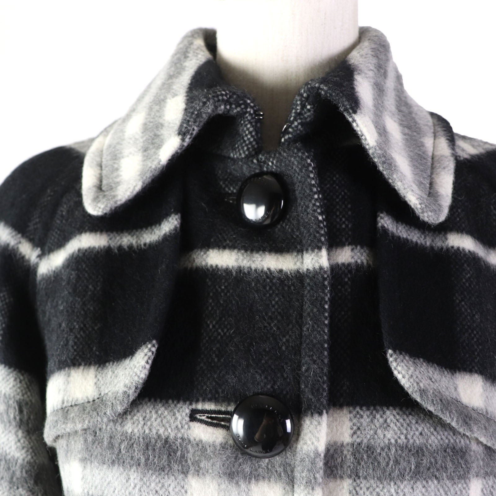 Burberry Wool Blend A-Line Coat Black White 38