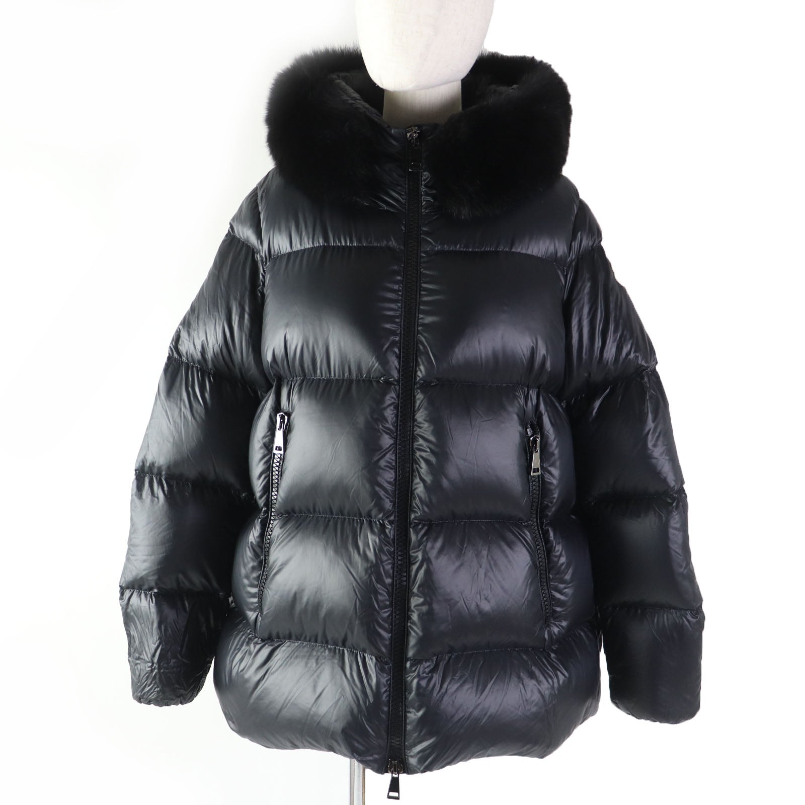 Moncler Nylon Down Jacket with Fox Fur Hood