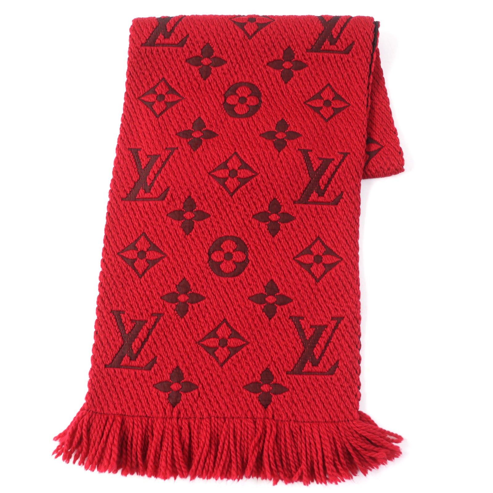 Louis Vuitton Logo Mania Wool Silk Scarf Ruby