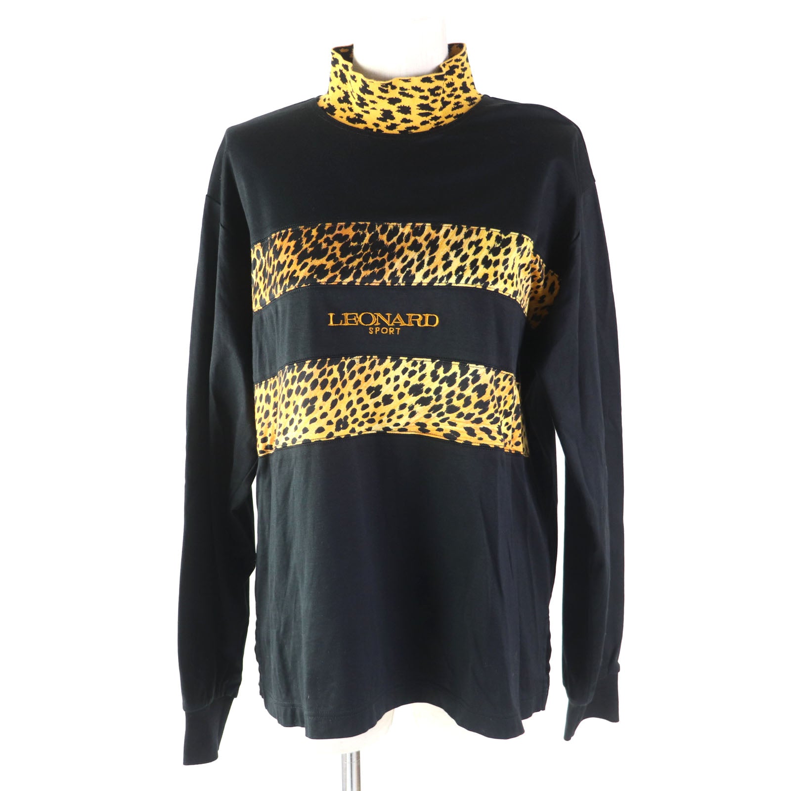 LEONARD SPORT Cotton Embroidered Logo Leopard High Neck Tee