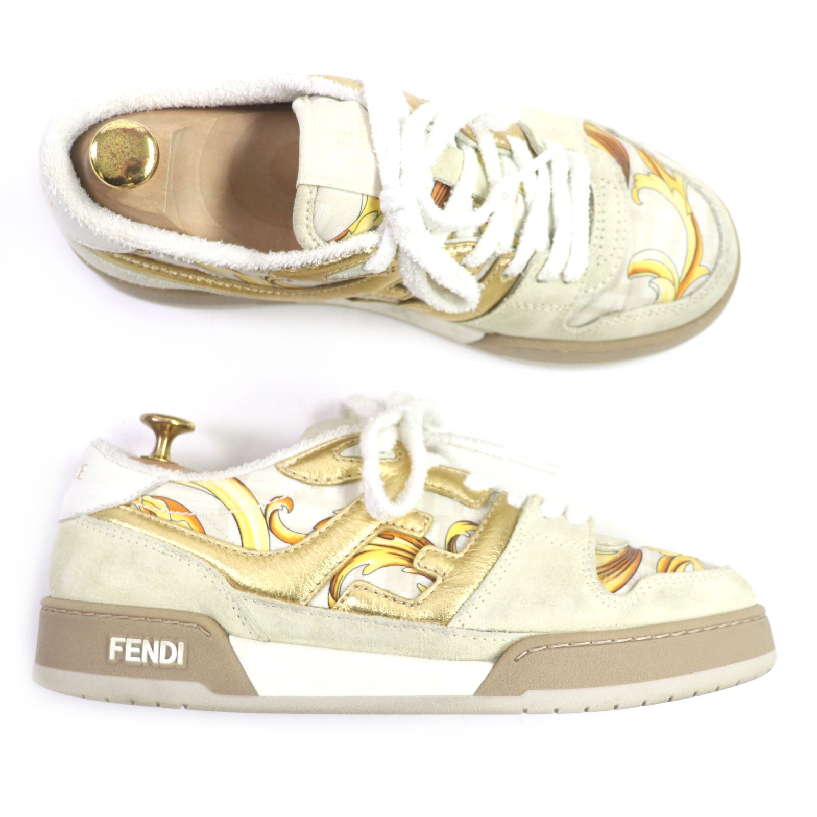 Fendi Suede Leather Low Cut Sneakers Beige