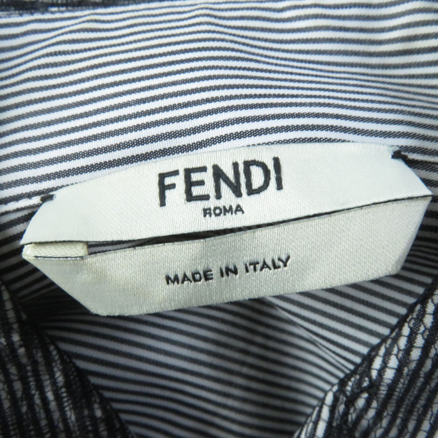 Fendi Cotton Nylon Lace Stripe Long Sleeve Shirt