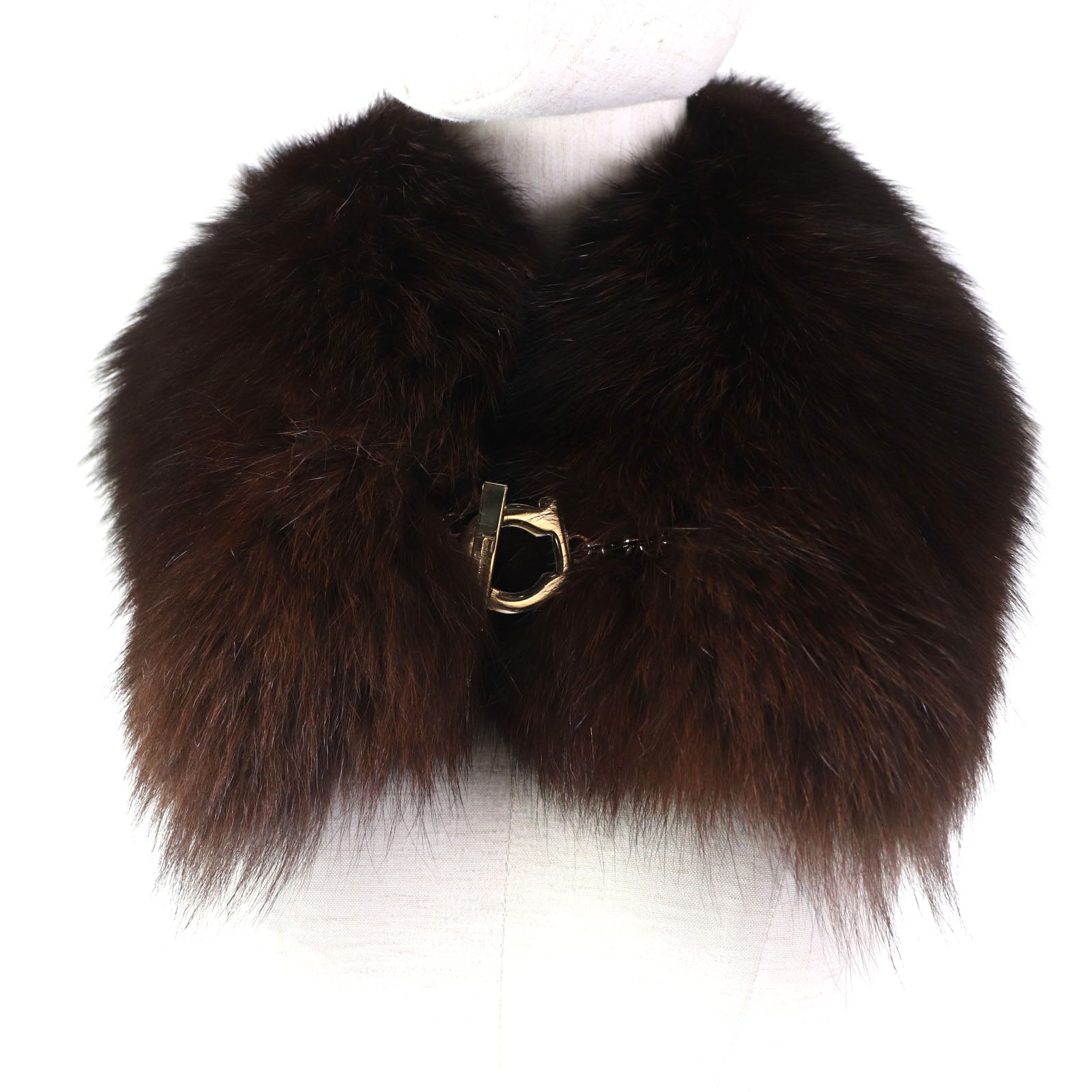 Salvatore Ferragamo Fox Fur Shawl with Gancini Metal