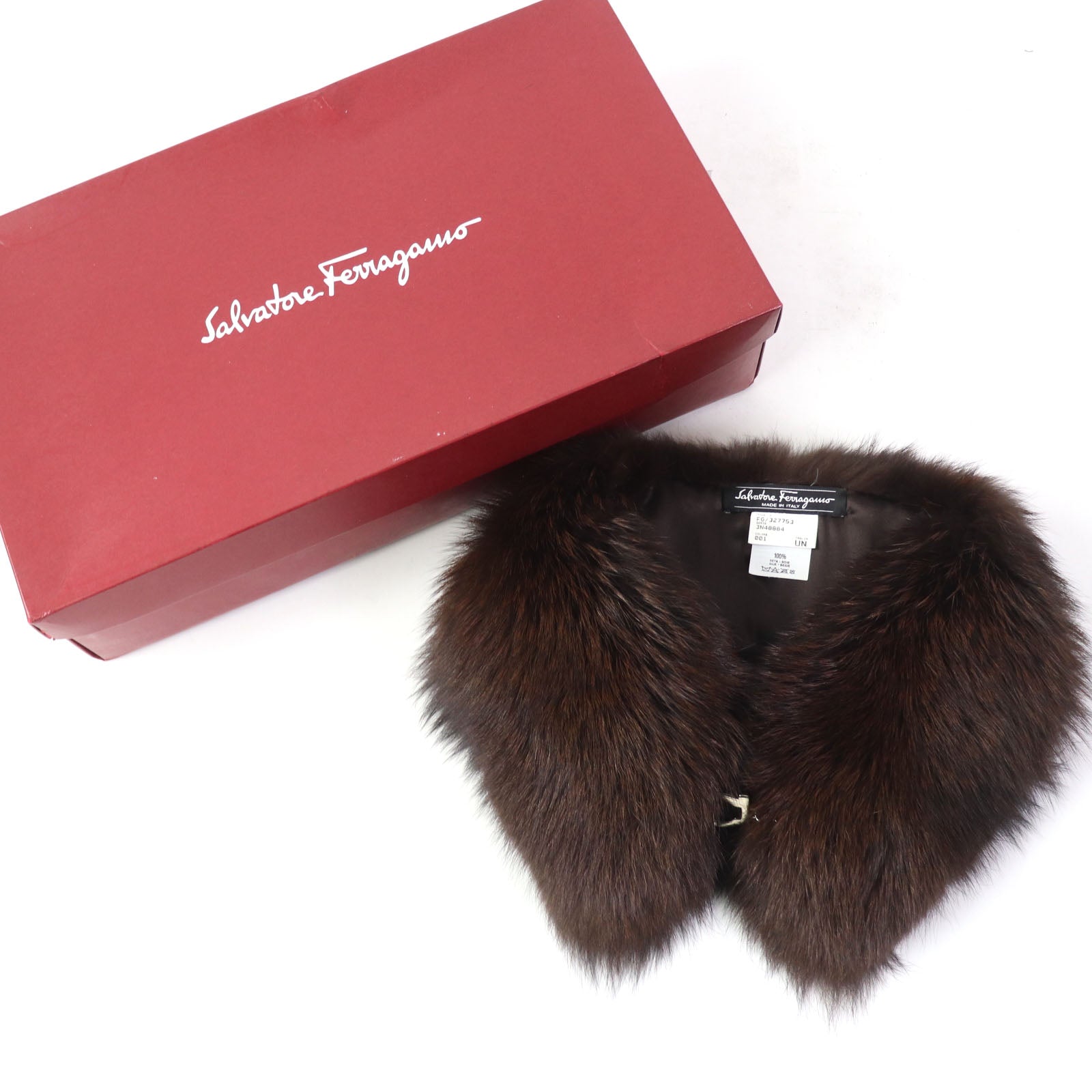 Salvatore Ferragamo Fox Fur Shawl with Gancini Metal