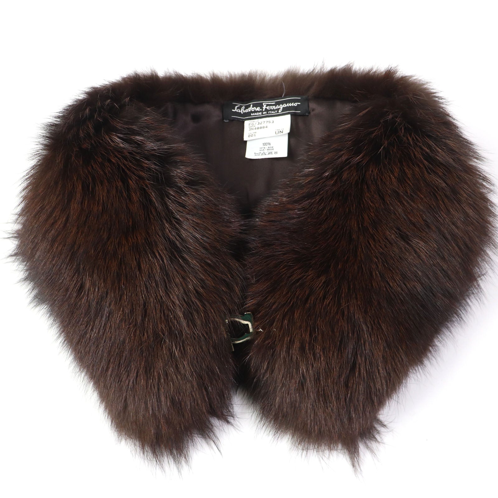 Salvatore Ferragamo Fox Fur Shawl with Gancini Metal