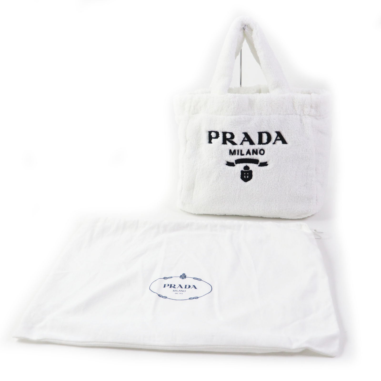 Prada Terry Tote Bag White Black 1BG130