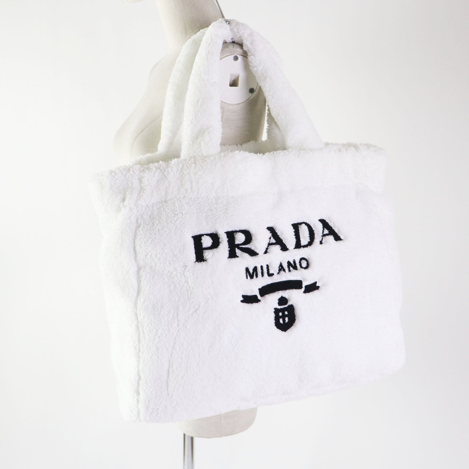 Prada Terry Tote Bag White Black 1BG130