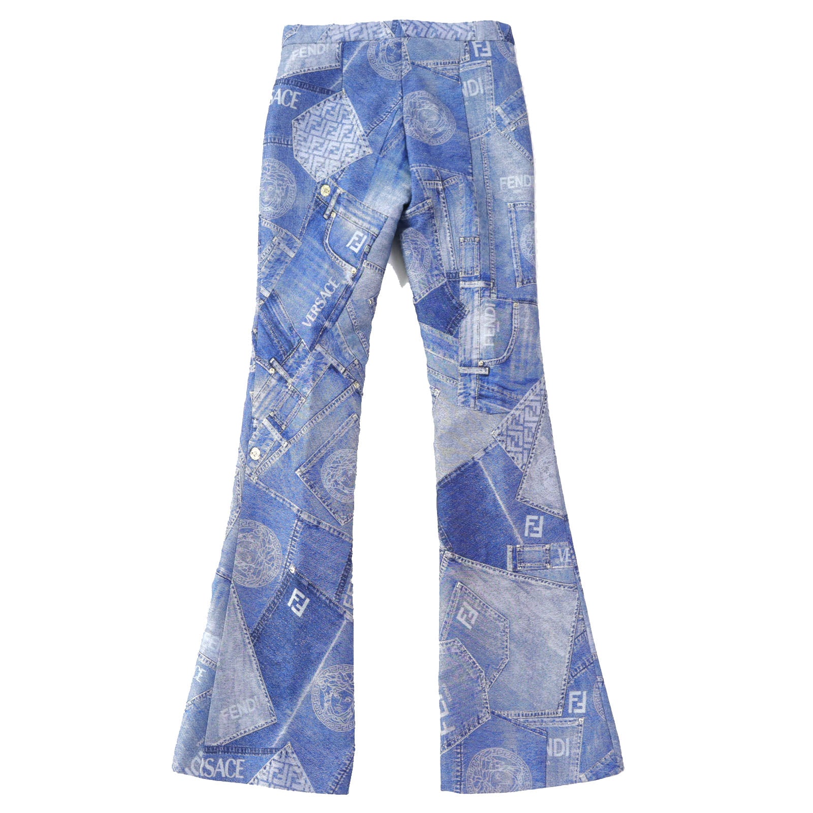 Fendi FENDACE Chain Patchwork Flare Denim Pants