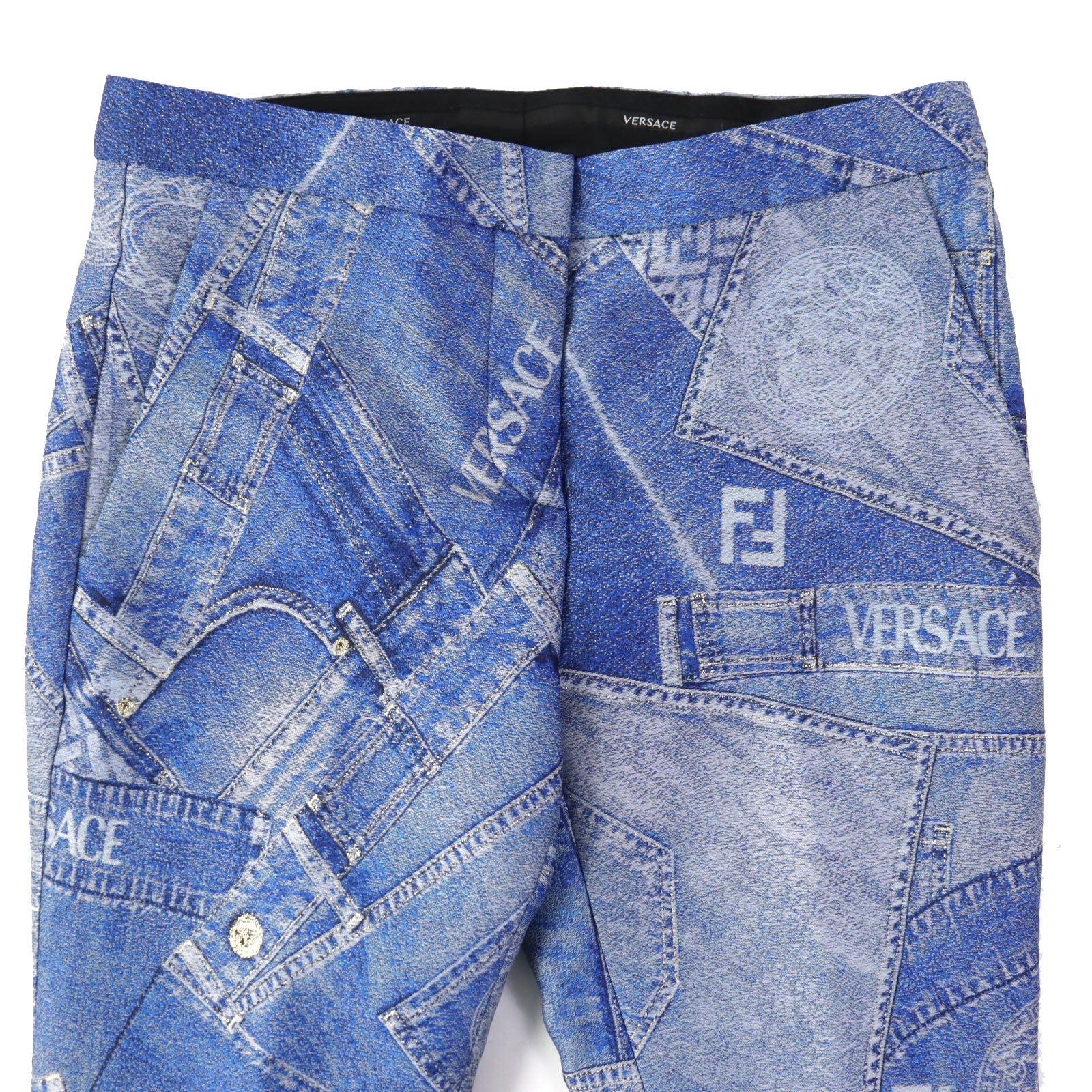 Fendi FENDACE Chain Patchwork Flare Denim Pants