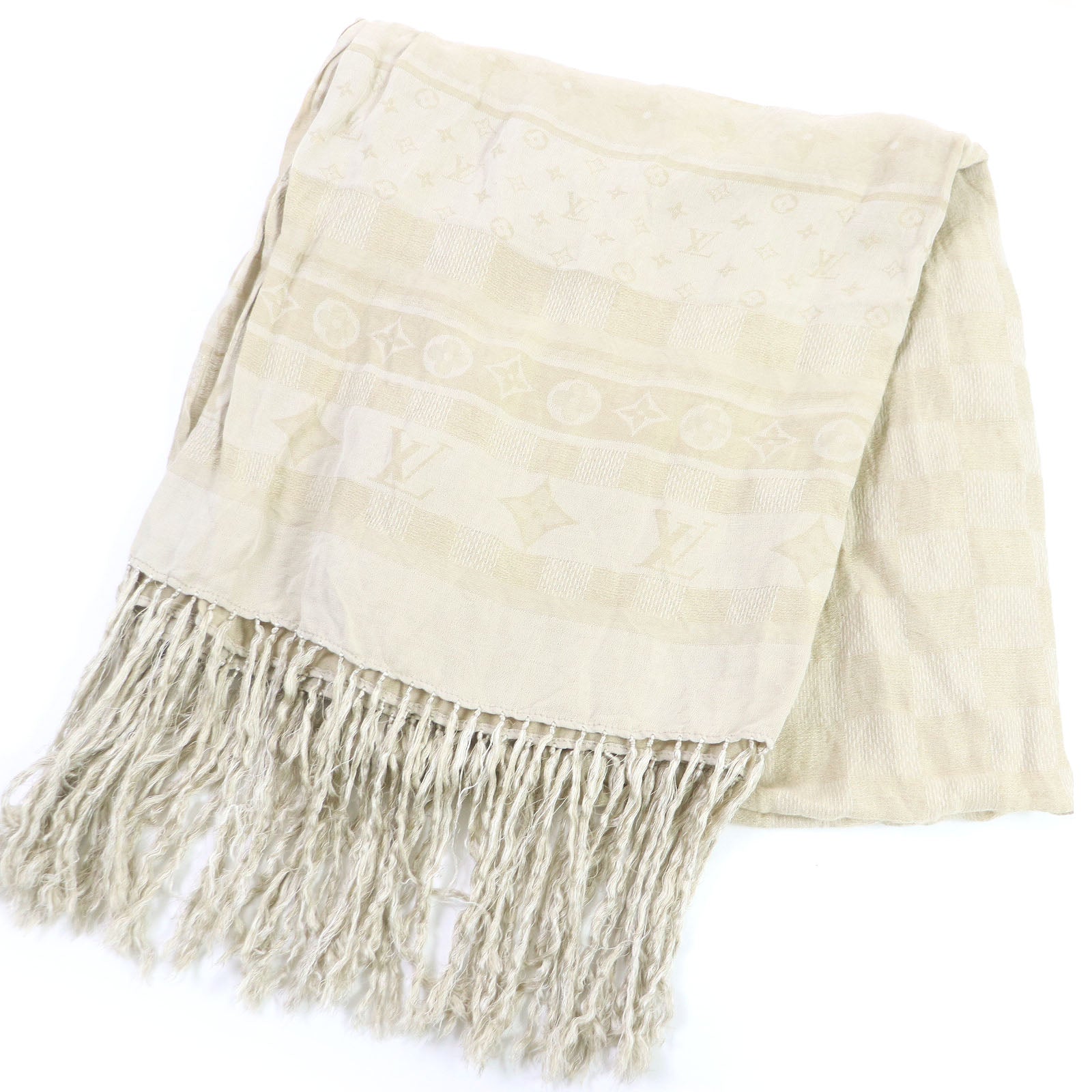 Louis Vuitton Damier Monogram Linen Silk Fringe Scarf