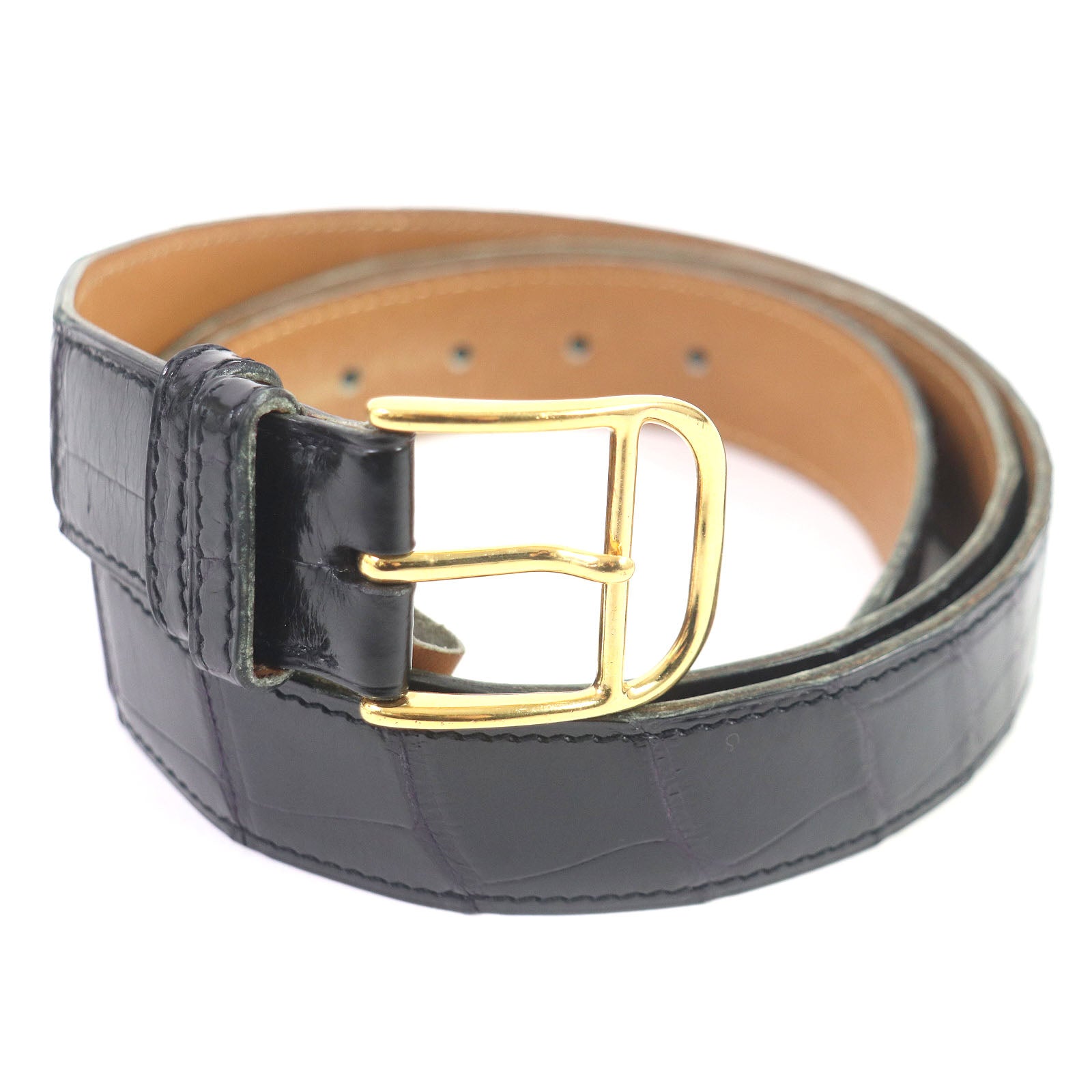 Hermes Vintage Gold Buckle Alligator Belt