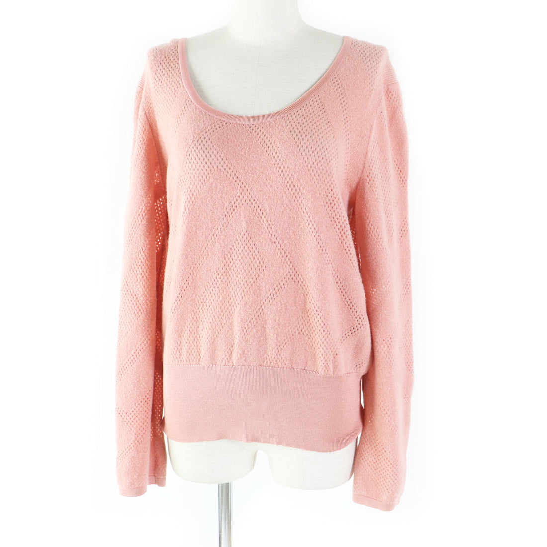 HERMES Wool Nylon Openwork Knit Sweater Pink 42