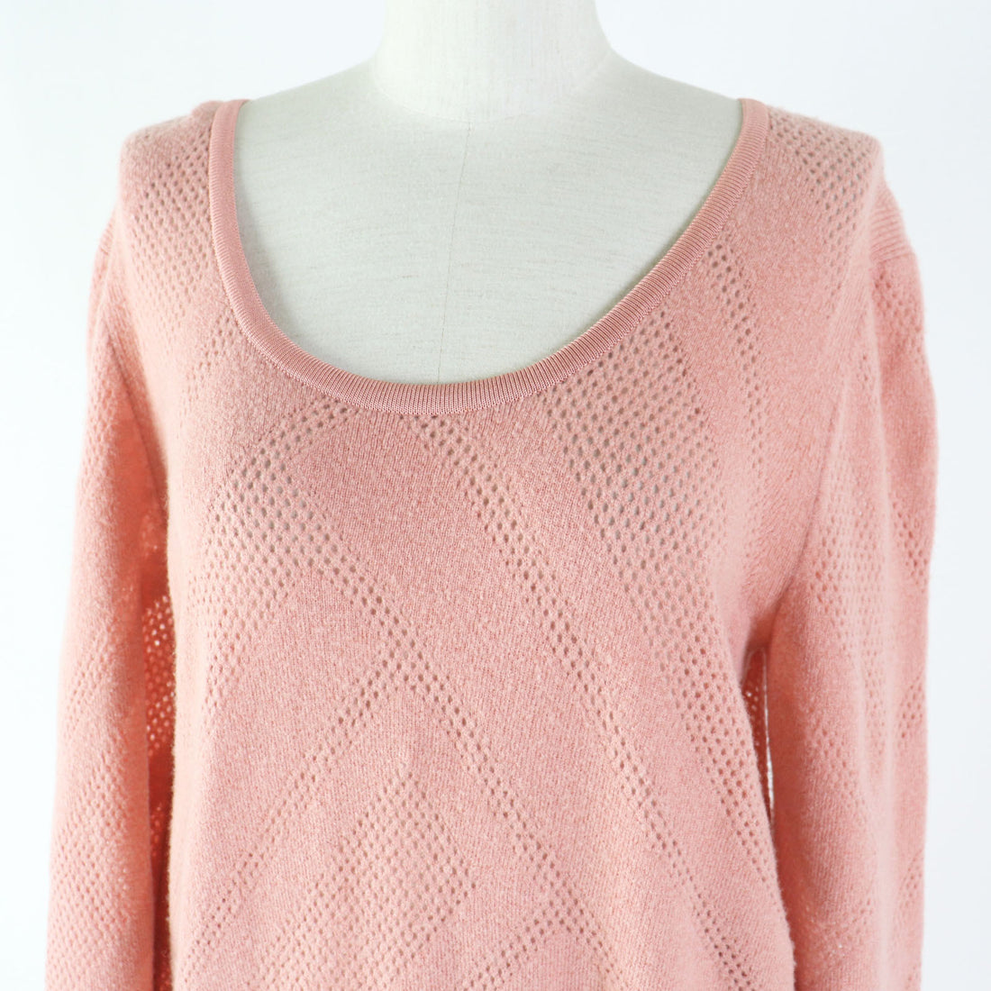 HERMES Wool Nylon Openwork Knit Sweater Pink 42