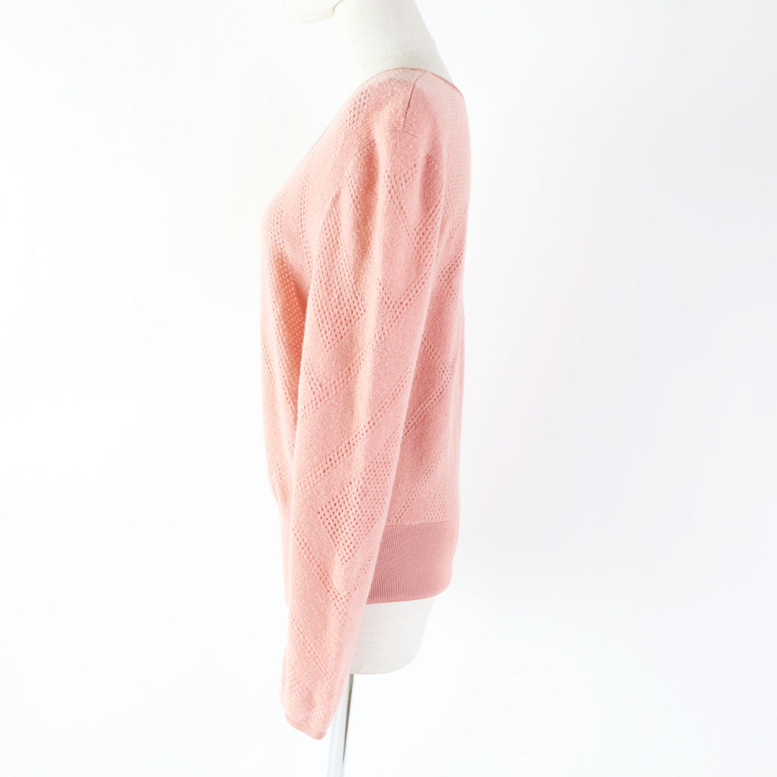 HERMES Wool Nylon Openwork Knit Sweater Pink 42