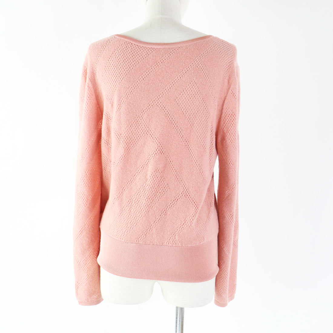 HERMES Wool Nylon Openwork Knit Sweater Pink 42