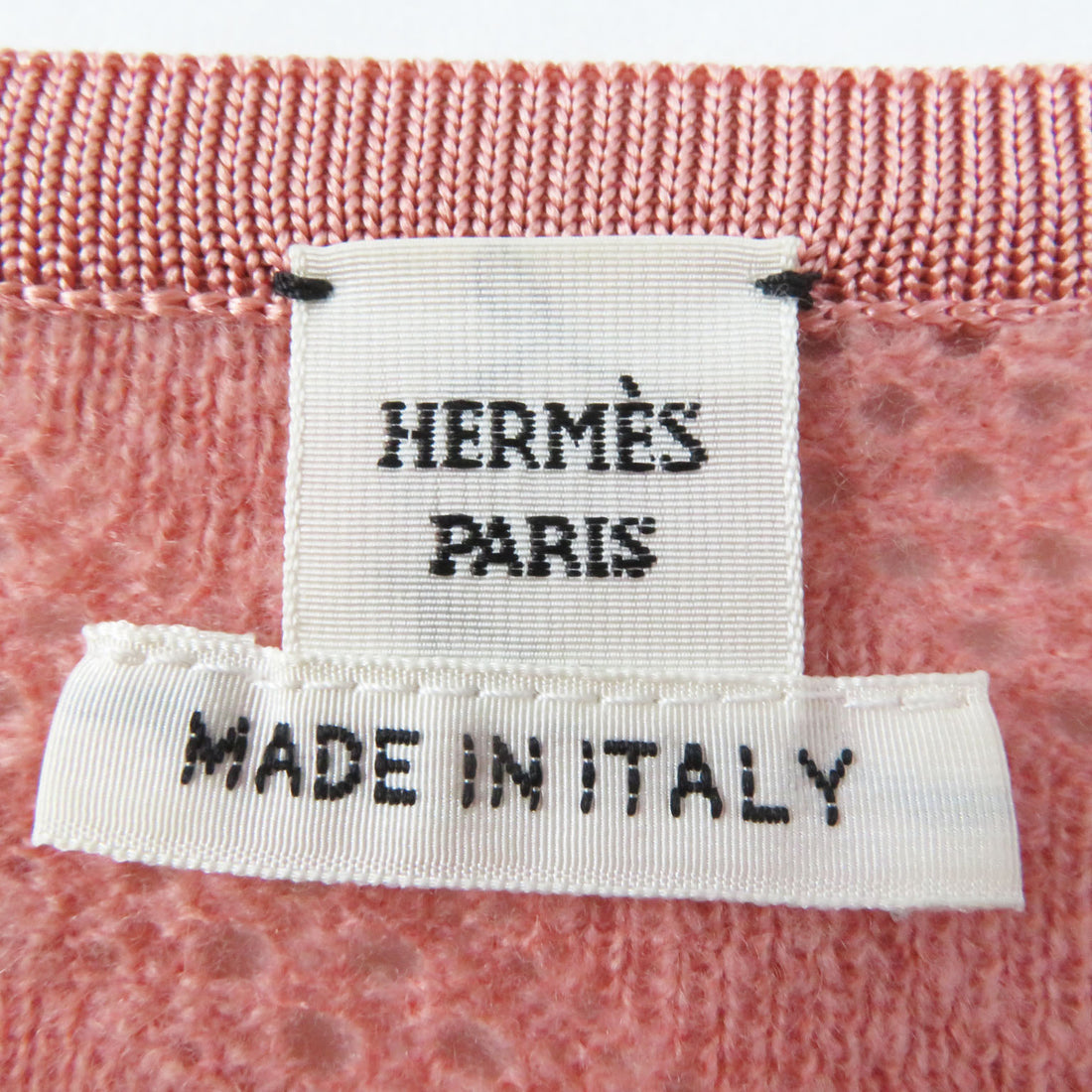 HERMES Wool Nylon Openwork Knit Sweater Pink 42