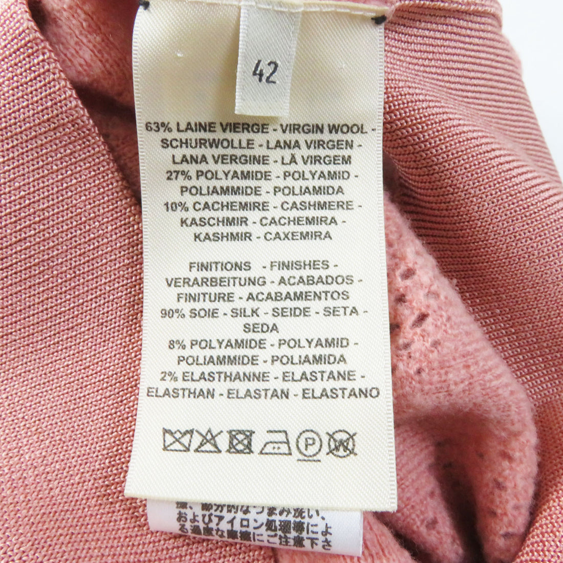 HERMES Wool Nylon Openwork Knit Sweater Pink 42