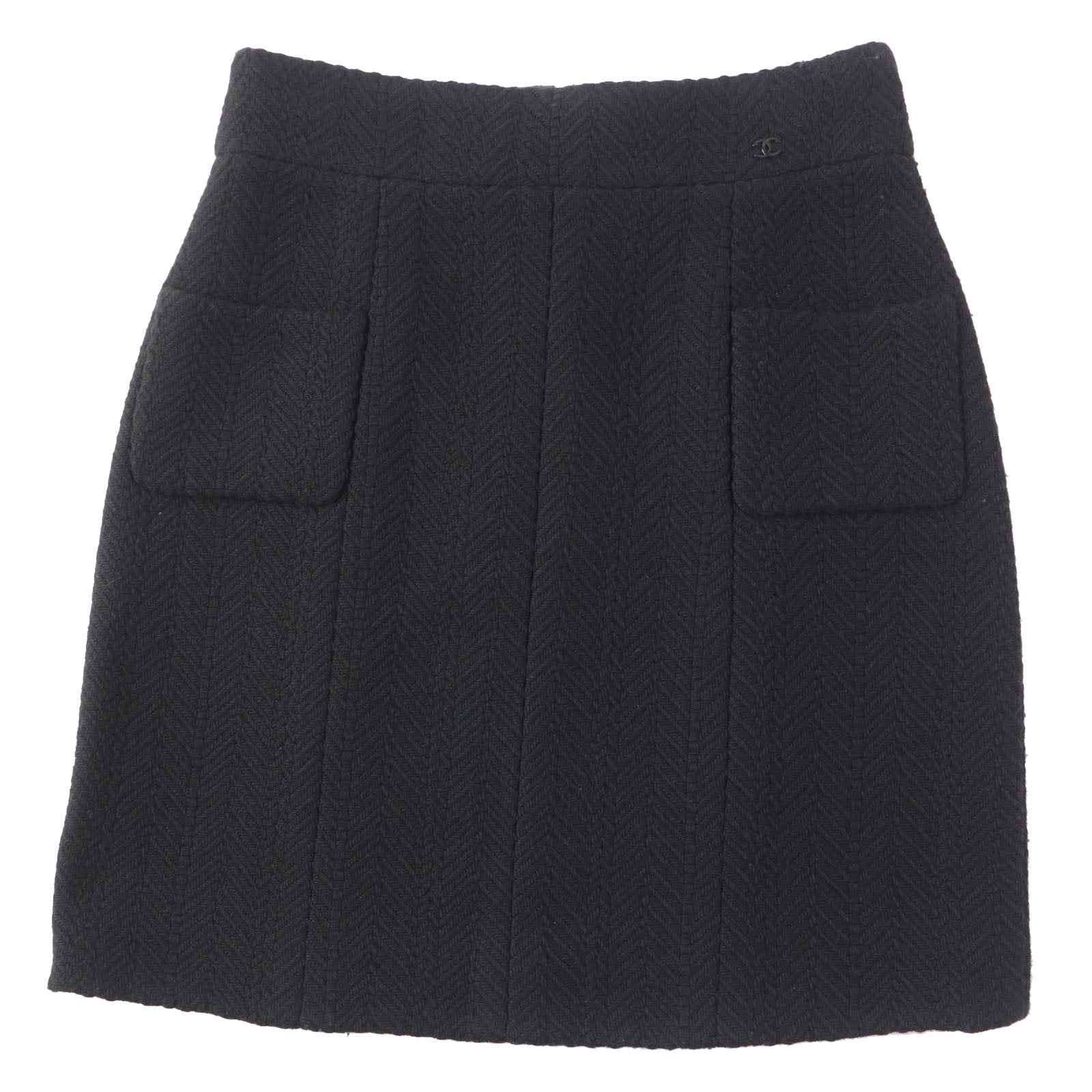 Chanel Wool Tweed Trapezoid Skirt Black