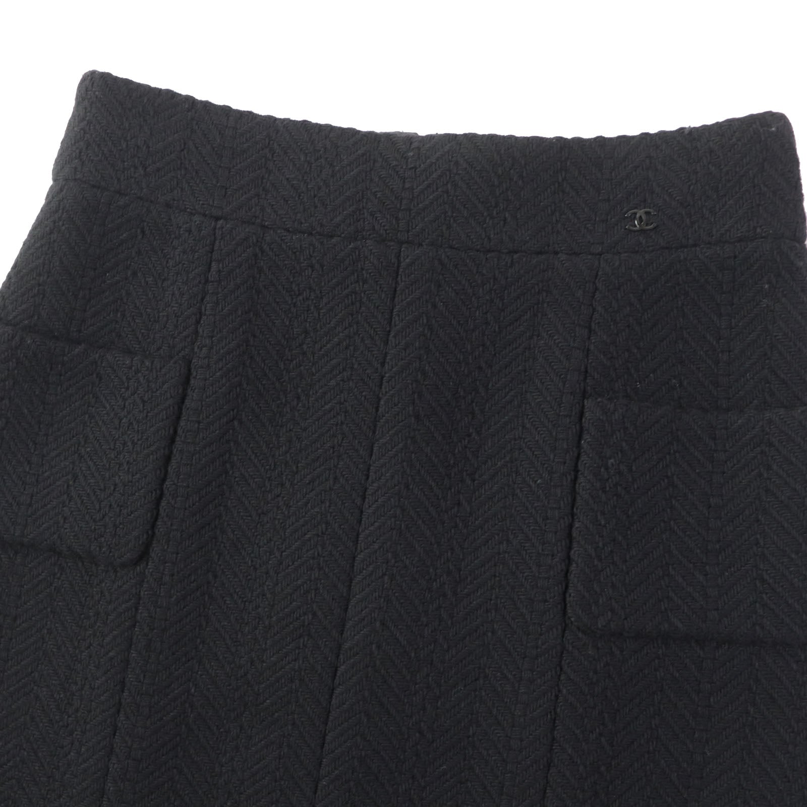 Chanel Wool Tweed Trapezoid Skirt Black