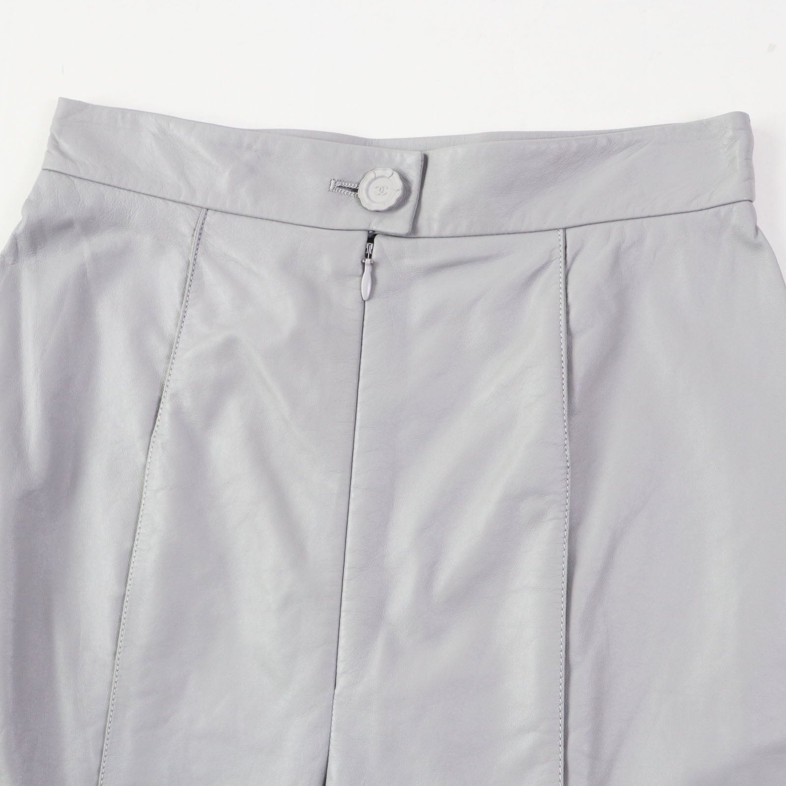 Chanel Lamb Leather Silk Shorts Gray 34