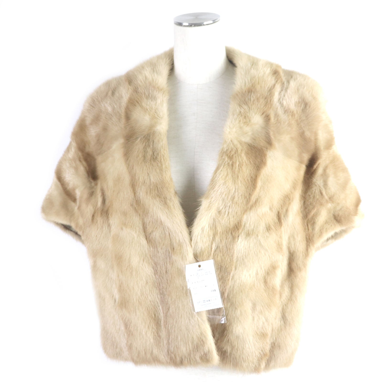 Mink Fur Shawl with Tassel Light Brown Gray