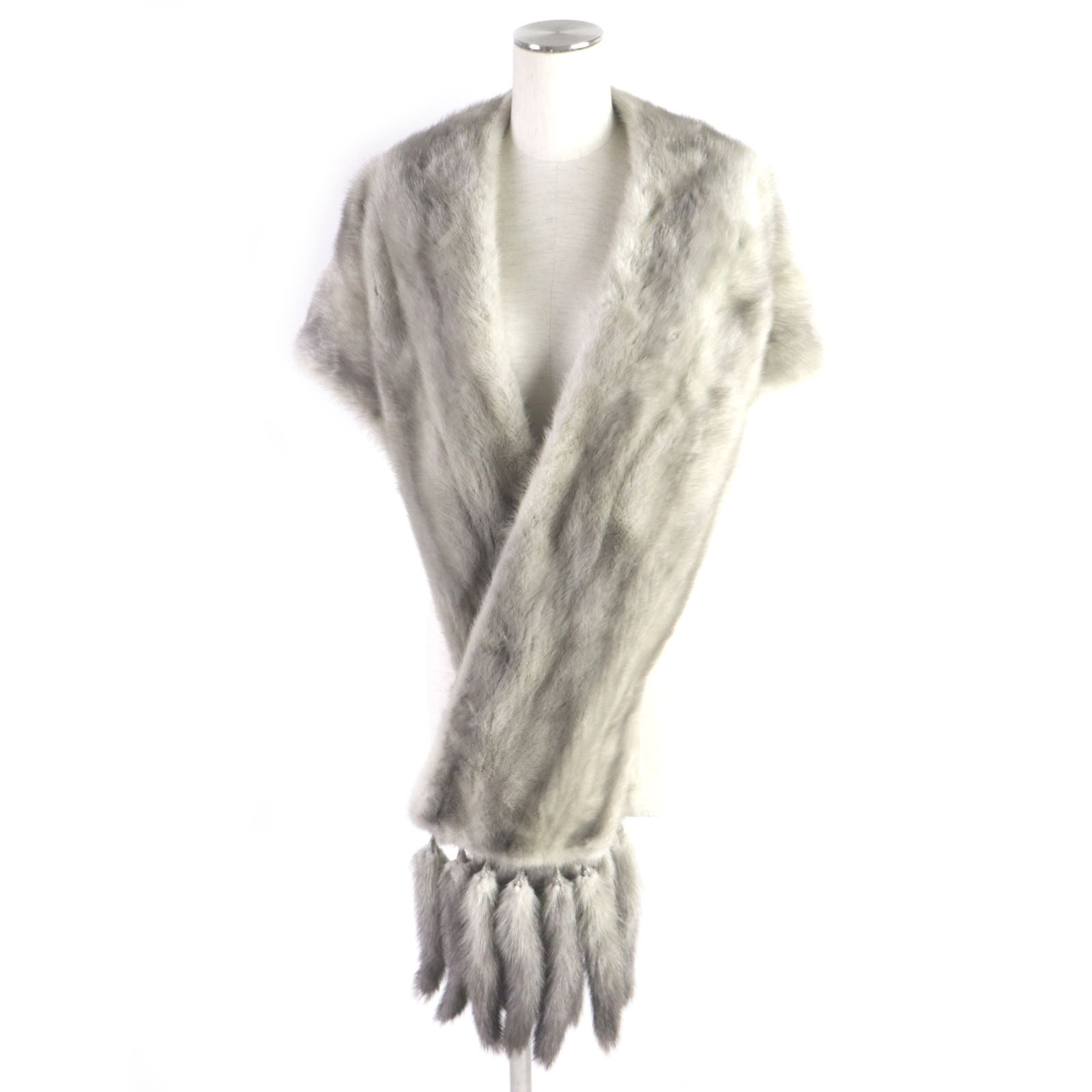 Mink Fur Shawl with Tassel Light Brown Gray