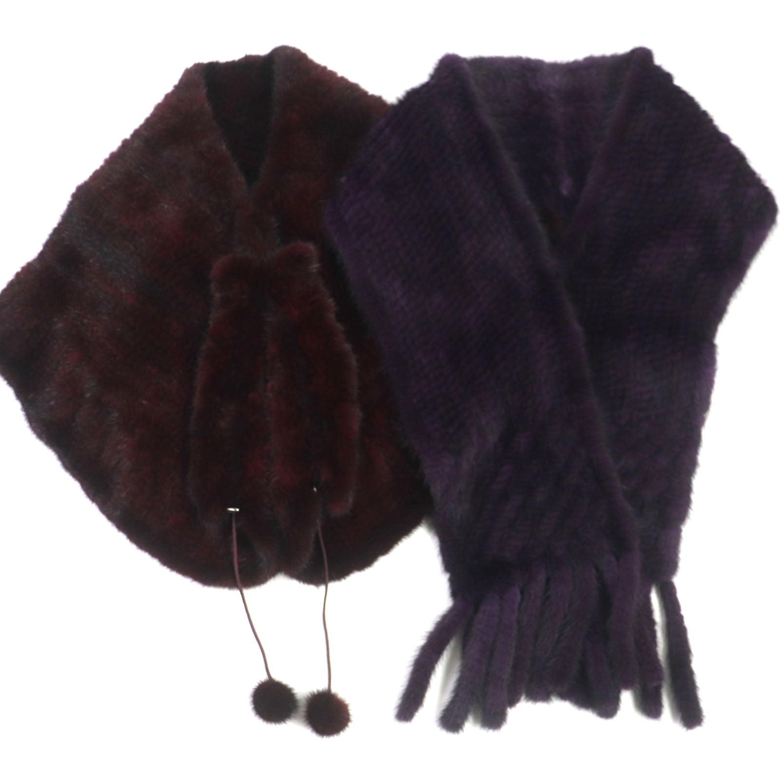 Mink Fringe Shawl Genuine Fur Purple Red