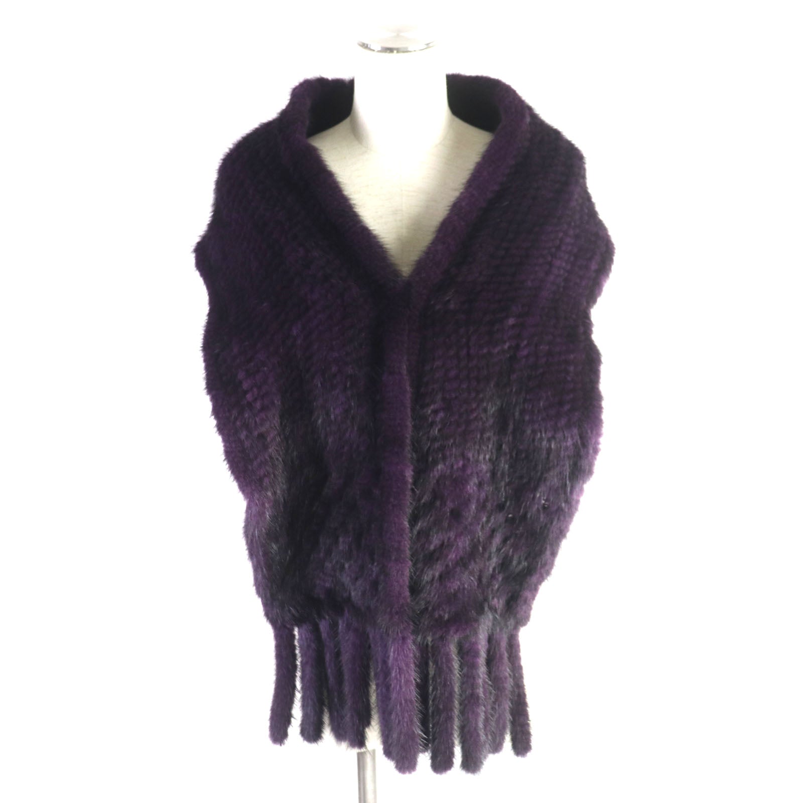 Mink Fringe Shawl Genuine Fur Purple Red