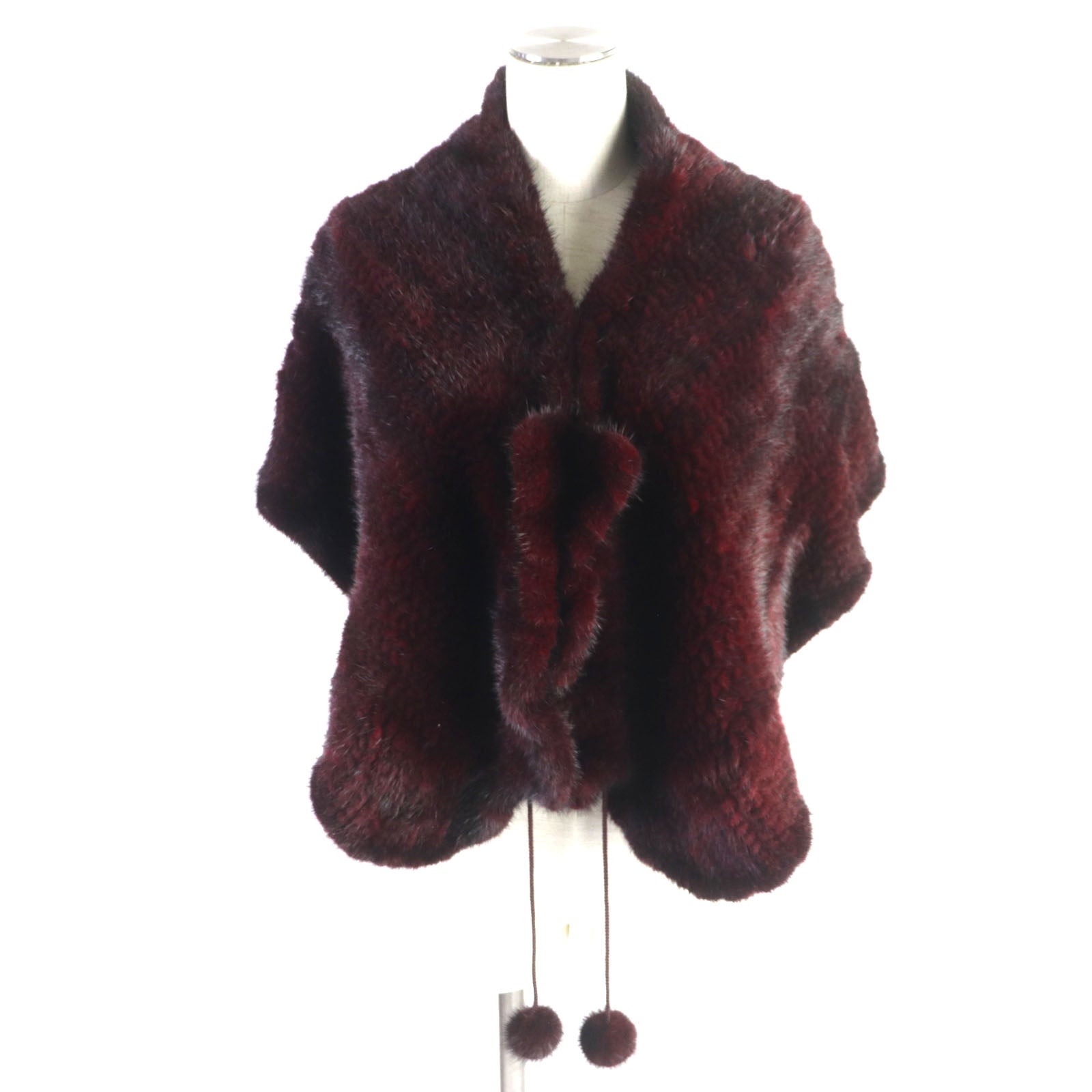 Mink Fringe Shawl Genuine Fur Purple Red