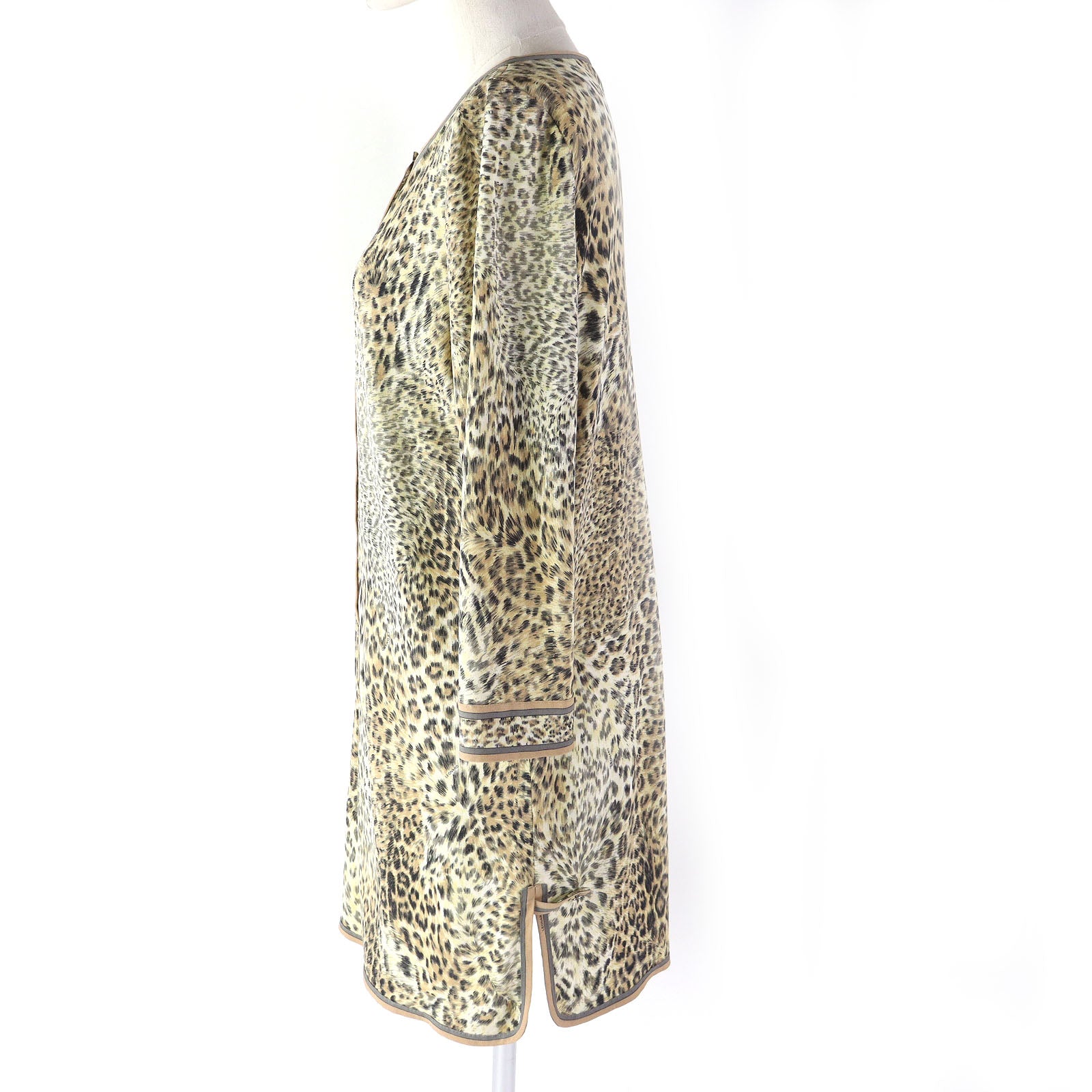 LEONARD Silk Leopard Long Sleeve Tunic Top Beige