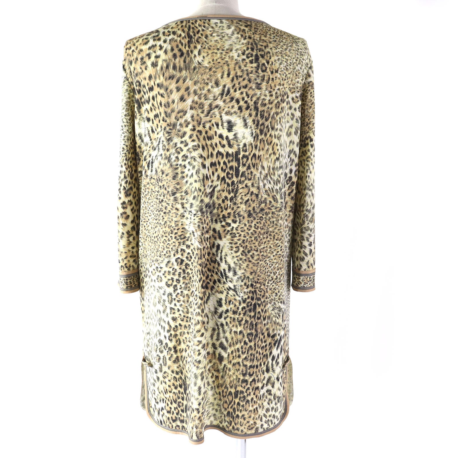 LEONARD Silk Leopard Long Sleeve Tunic Top Beige