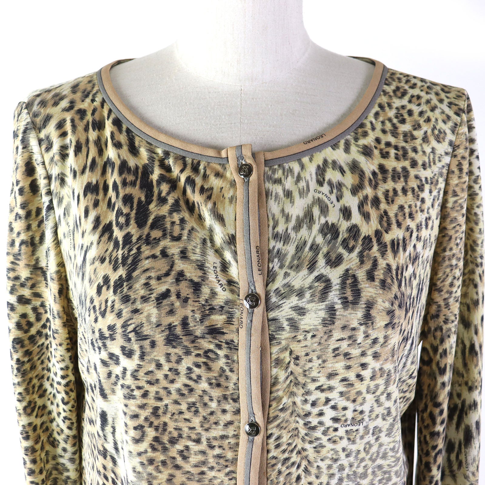 LEONARD Silk Leopard Long Sleeve Tunic Top Beige