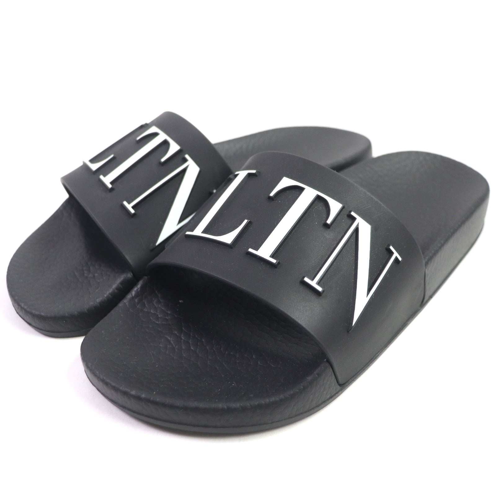 Valentino VLTN Logo Slide Sandals Black White