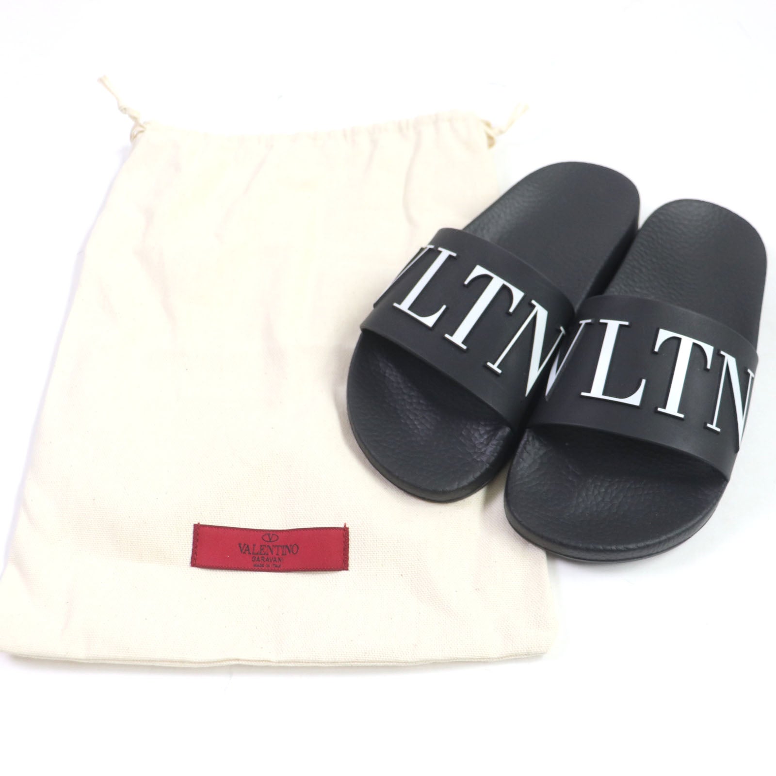 Valentino VLTN Logo Slide Sandals Black White