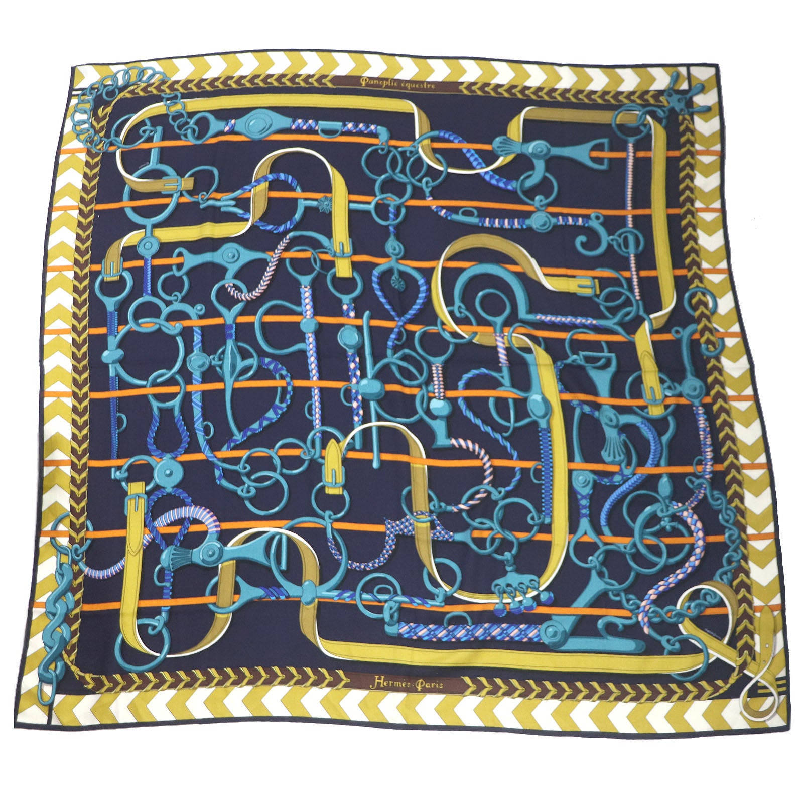 HERMES Cashmere Silk Shawl Panoplie Equestre