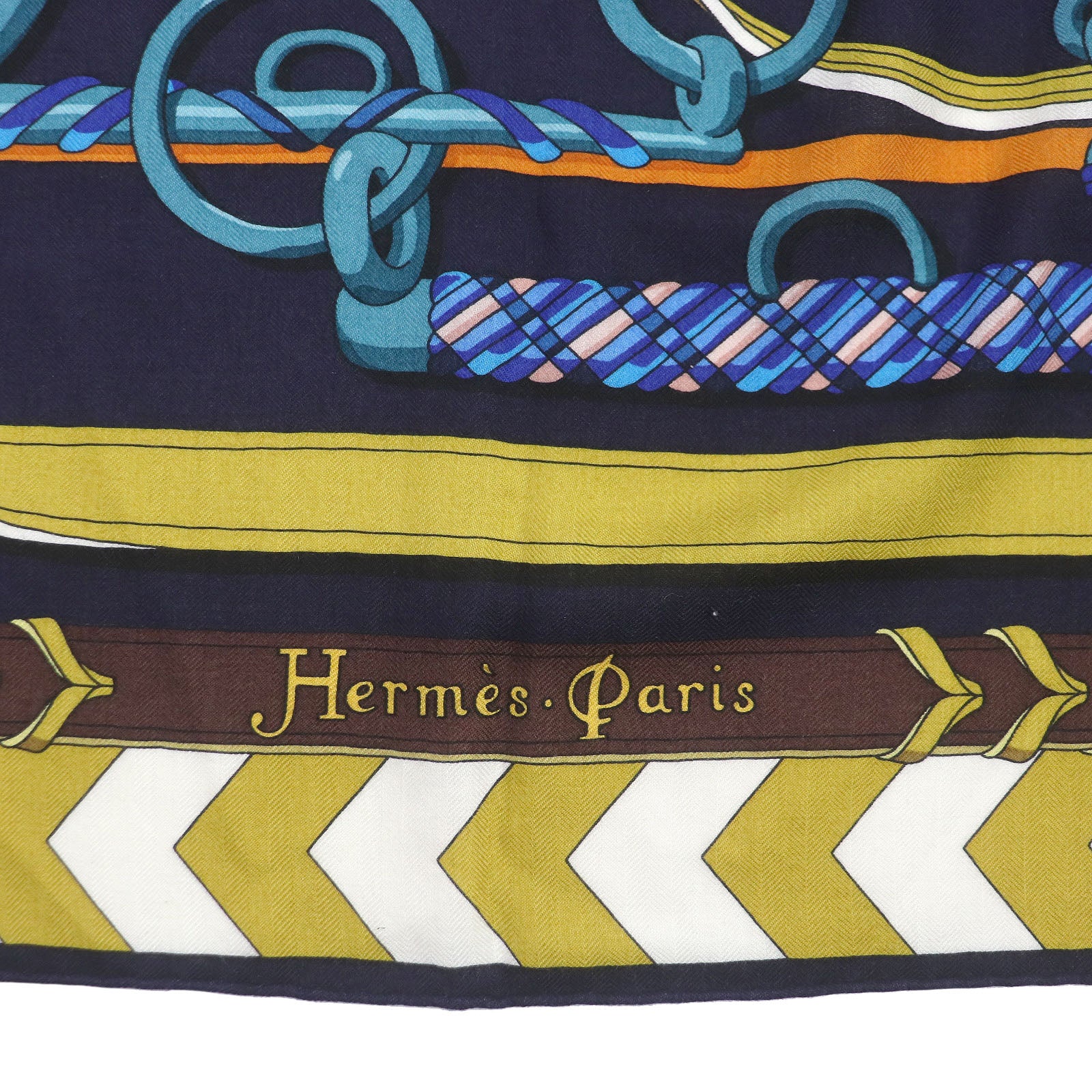 HERMES Cashmere Silk Shawl Panoplie Equestre