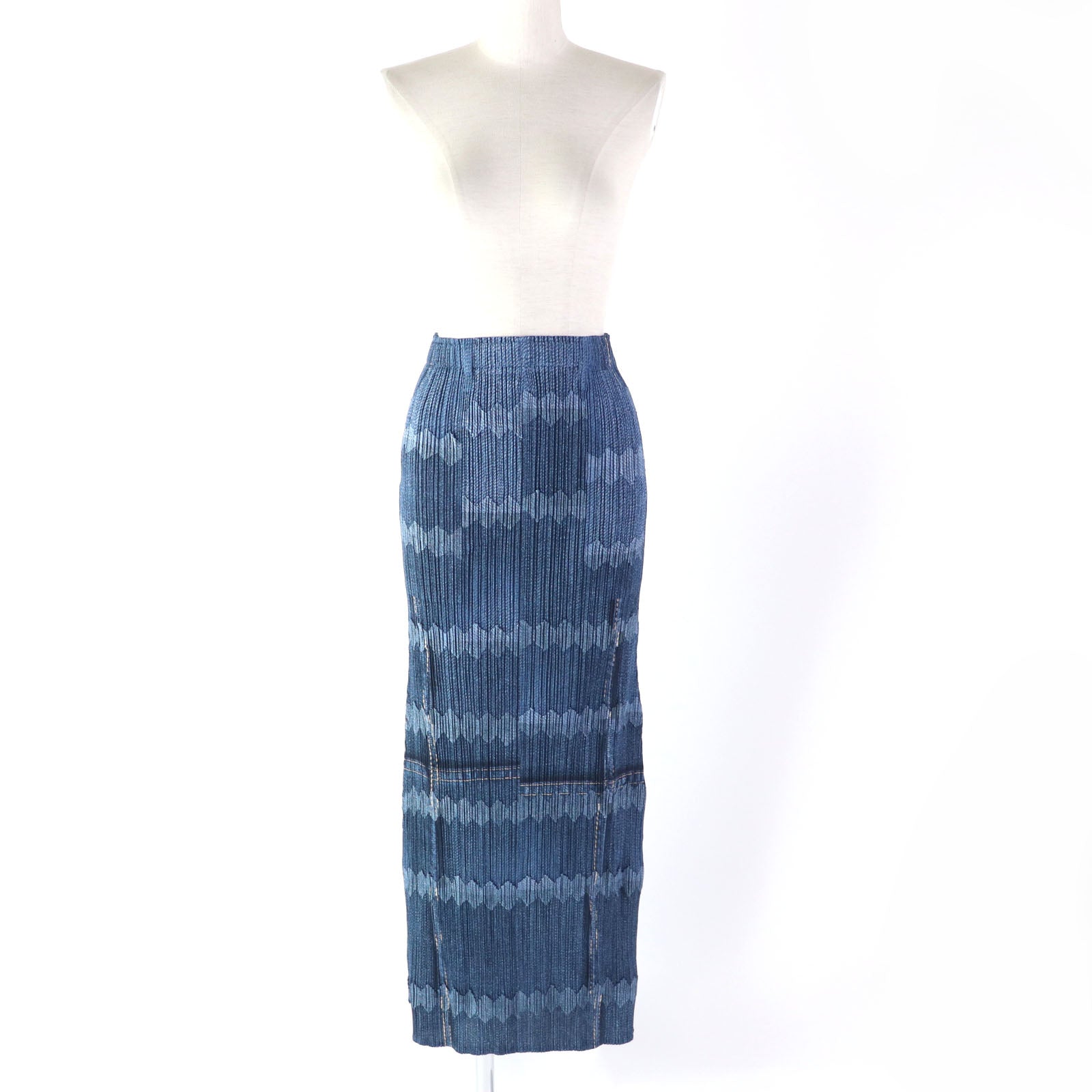 PLEATS PLEASE Denim Zigzag Tight Skirt