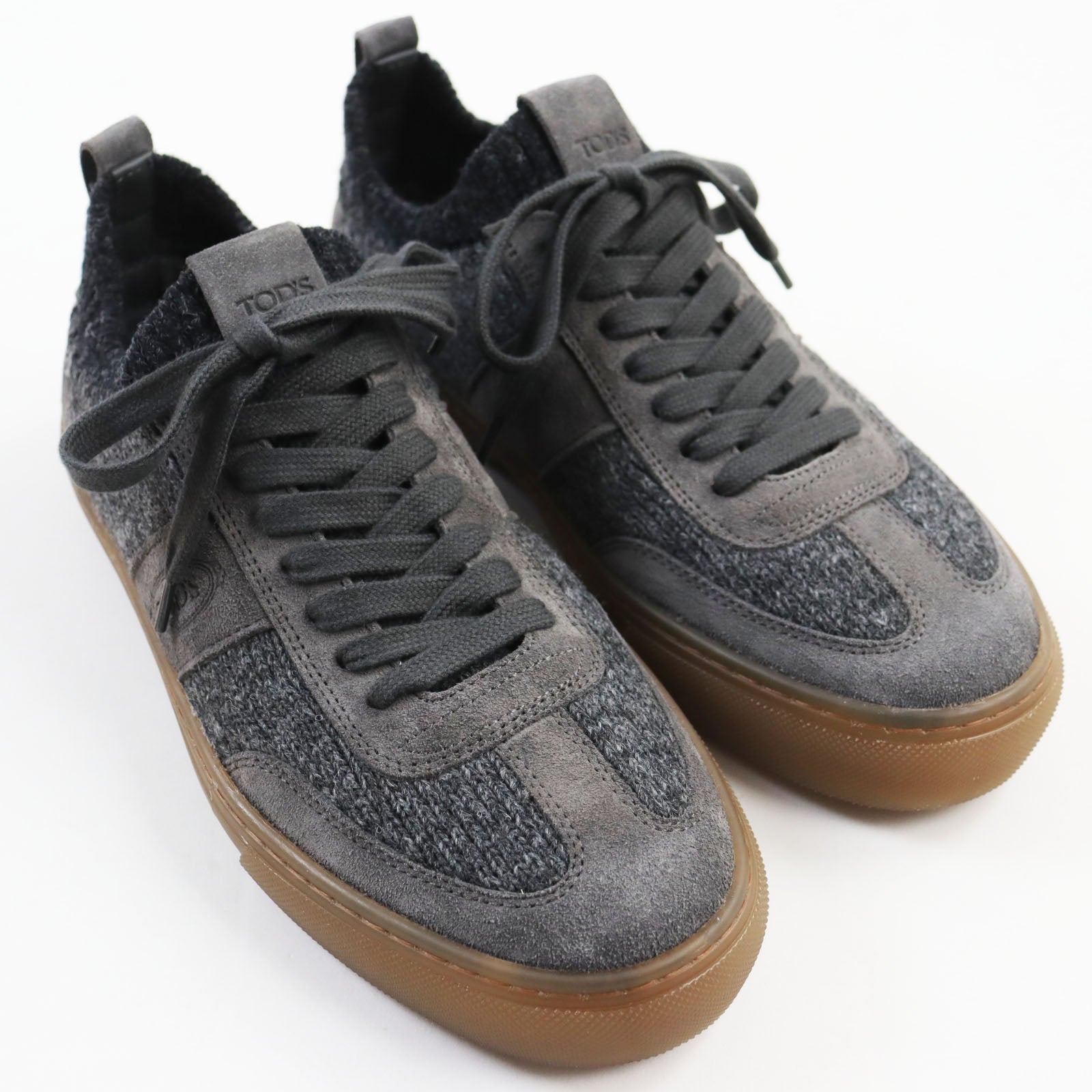 Tod's Suede Leather Knit Logo Sneakers Gray