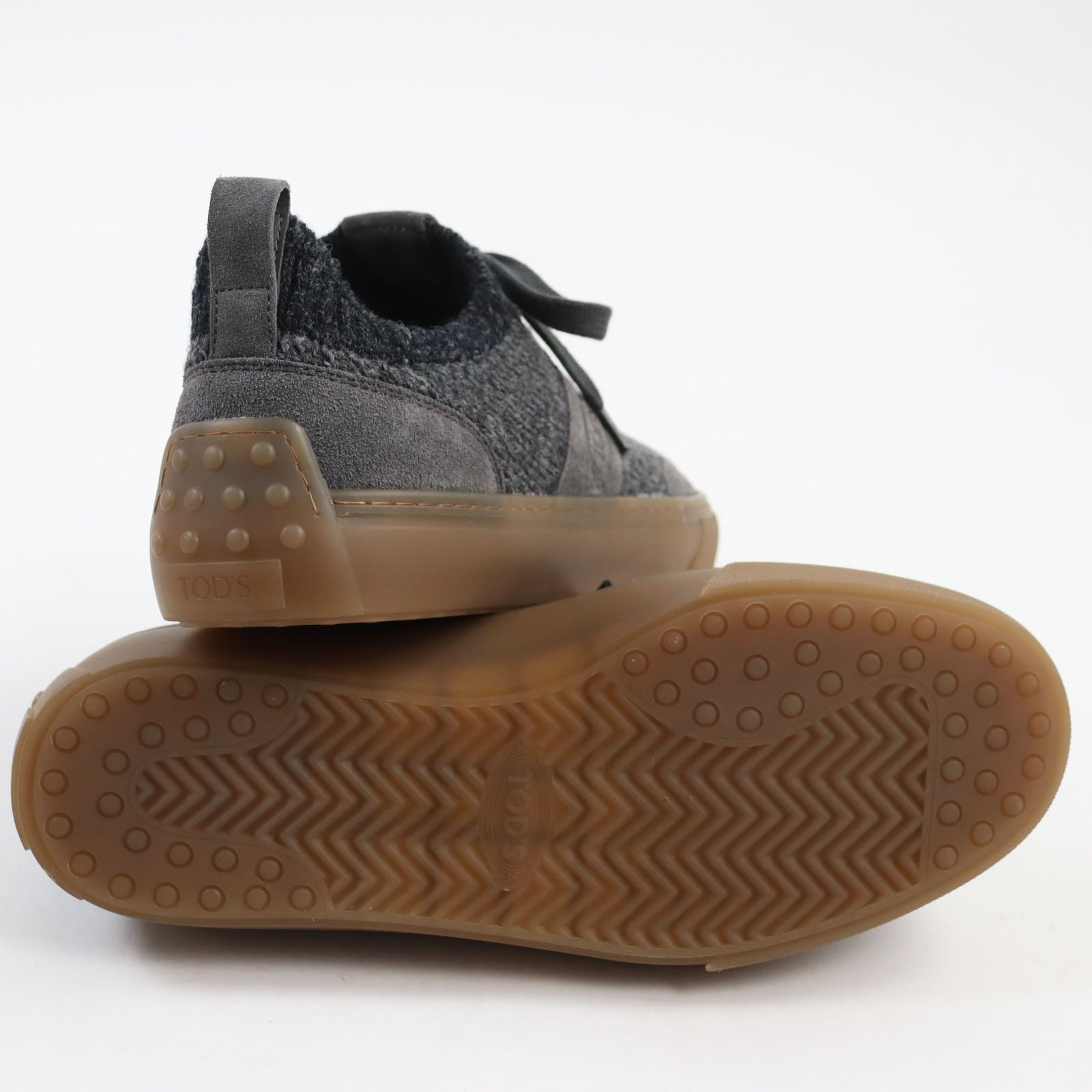 Tod's Suede Leather Knit Logo Sneakers Gray