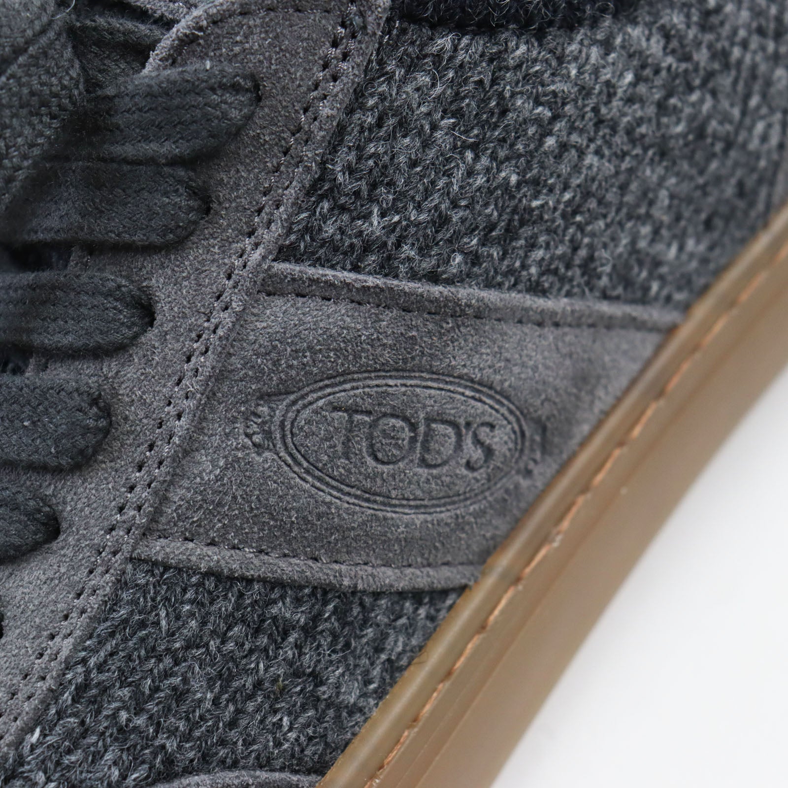 Tod's Suede Leather Knit Logo Sneakers Gray