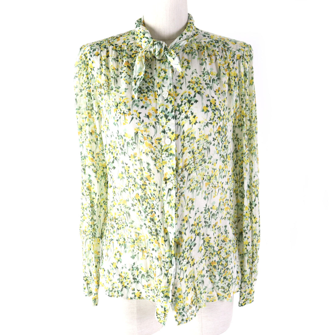 Celine Silk Floral Print Knot Collar Blouse