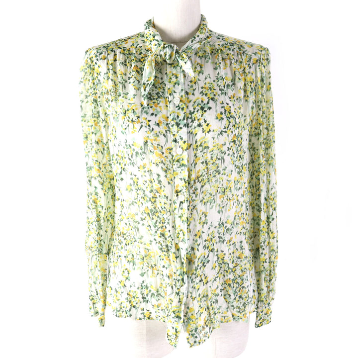 Celine Silk Floral Print Knot Collar Blouse