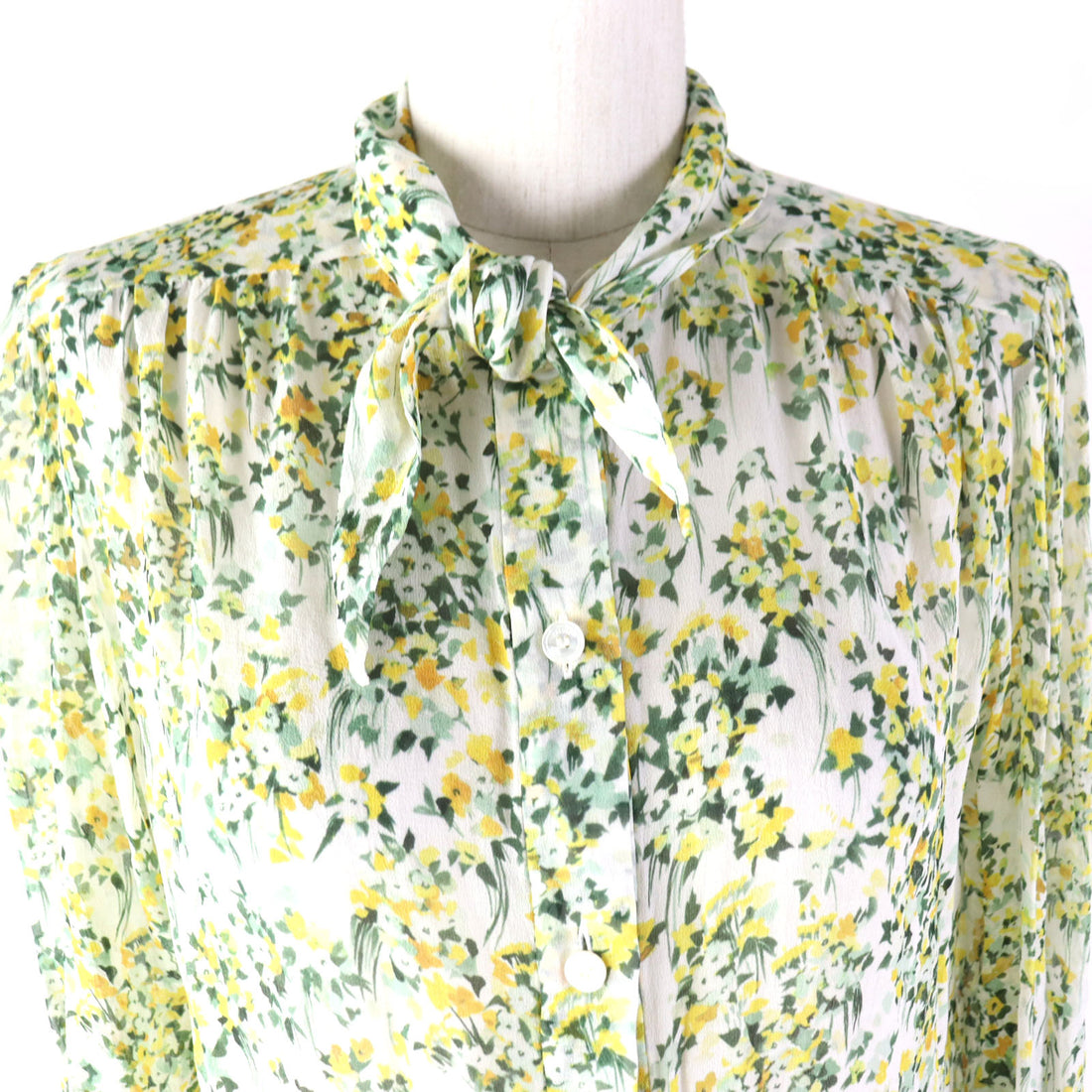 Celine Silk Floral Print Knot Collar Blouse