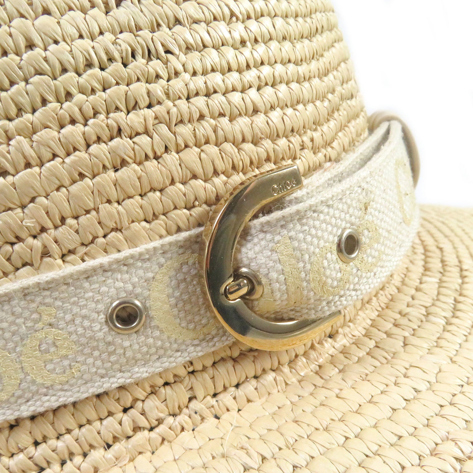 Chloe Borsalino Logo Tape Straw Hat Beige M